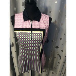 Sleeveless Print Purple Partial Zip Medium M Polo Golf Shirt